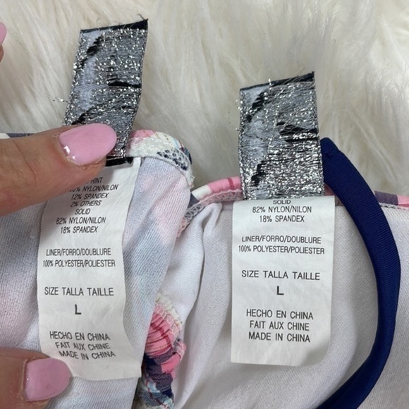 Ninety Nine Degrees Blue and Pink Pad Bikini,Size Large - Picture 11 of 12